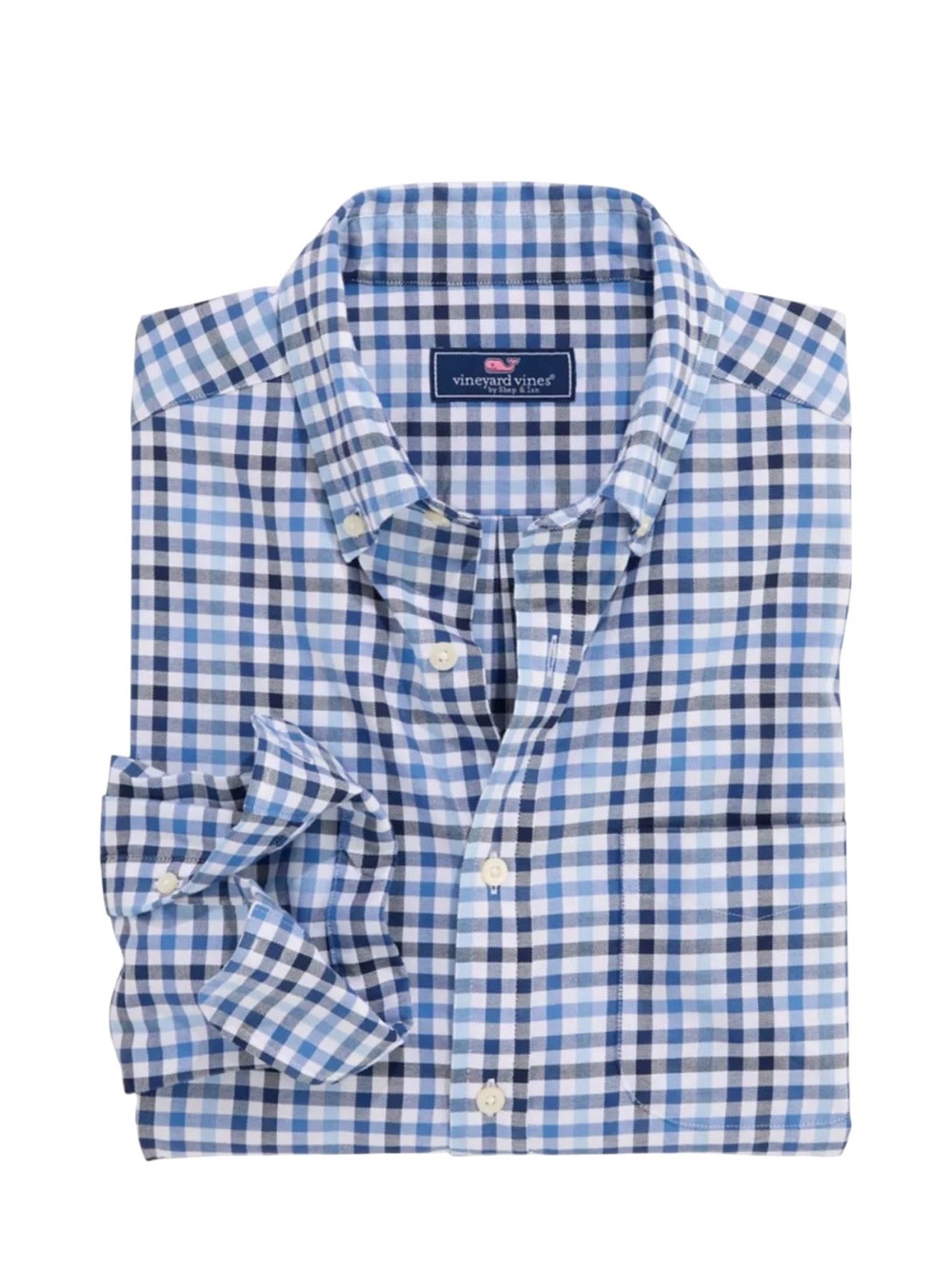 Vineyard Vines Blue & White Gingham Button-Down Shirt with Stretch